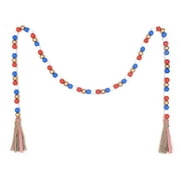 Independence Day Wood Beads Garland 4Th of July Patriotic Tiered Tray Decorations with Jute Rope Tassel, Memorial Day Farmhouse Rustic Party Wall Hanging Ornaments